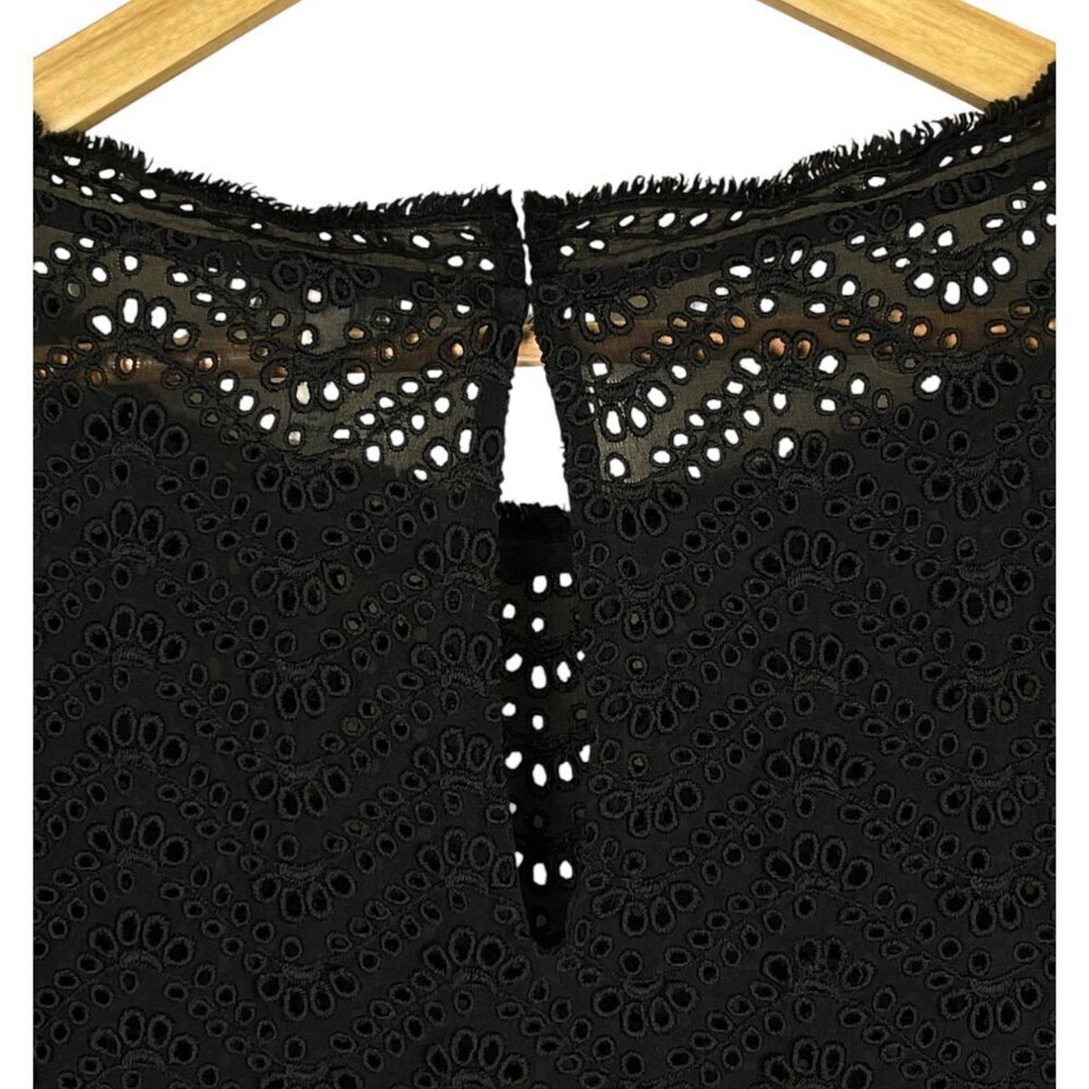 JOIE FANNY B BLACK EYELET PUFF SLEEVE SILK TOP - Picture 10 of 11